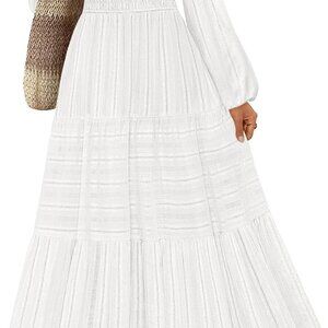 Women's 2025 Fall Puff Long Sleeve Maxi Dress Casual V Neck Elastic Waist Tiered